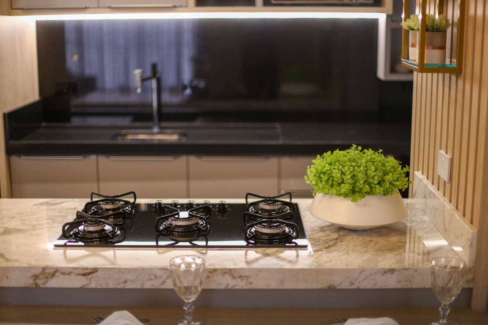 DCS stainless gas cooktop in kitchen